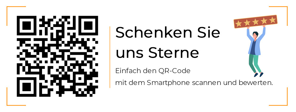 Schenken Sie uns Sterne – QR-Code scannen und auf Google bewerten